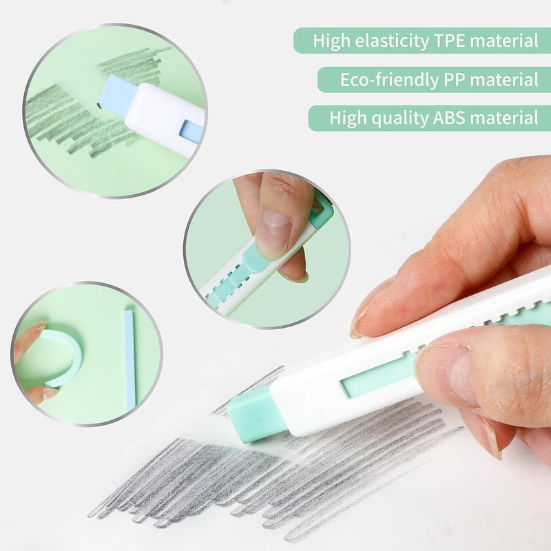 Smilo 8-Pack Retractable Mechanical Pencil Erasers - Push-Pull Sliding Eraser Pens for Drawing, School & Art, No Mess TPE Erasers for Artists (4 Colors) - Image 5